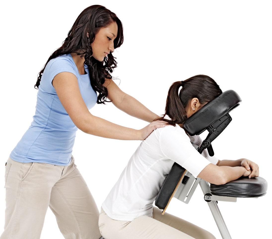 The chair massage is done in a specially designed portable chair that supports all areas of your body. This allows you to relax much more than sitting in a regular chair. It positions your body to be conveniently worked on by a well-trained therapist. This position allows intensive work in specific areas or relaxation techniques in a more general approach.  Not only will you receive a massage but you will get education on your body and ways to improve overall health.